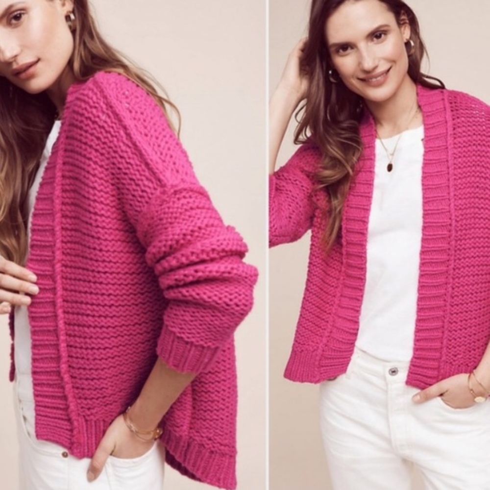 Anthropologie Moth Chunky Sweater Hot Pink Medium